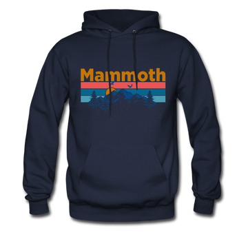 Mammoth, California Hoodie - Retro Mountain & Birds Mammoth Hooded Sweatshirt - navy