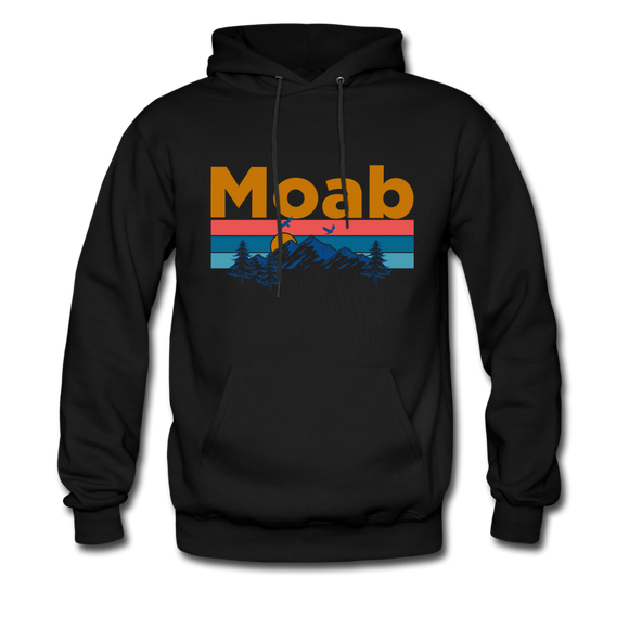 Moab, Utah Hoodie - Retro Mountain & Birds Moab Hooded Sweatshirt - black