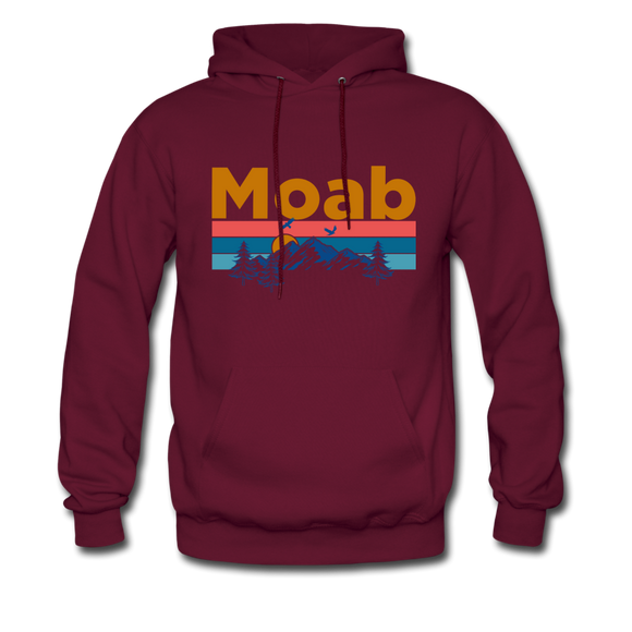 Moab, Utah Hoodie - Retro Mountain & Birds Moab Hooded Sweatshirt - burgundy