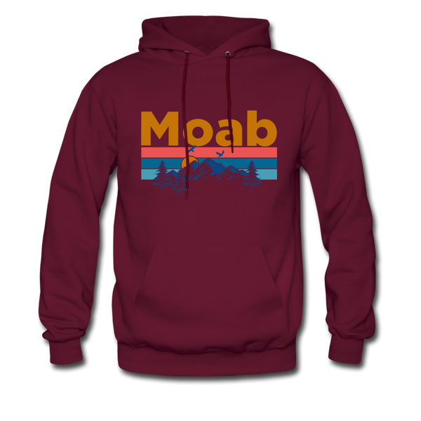 Moab, Utah Hoodie - Retro Mountain & Birds Moab Hooded Sweatshirt - burgundy