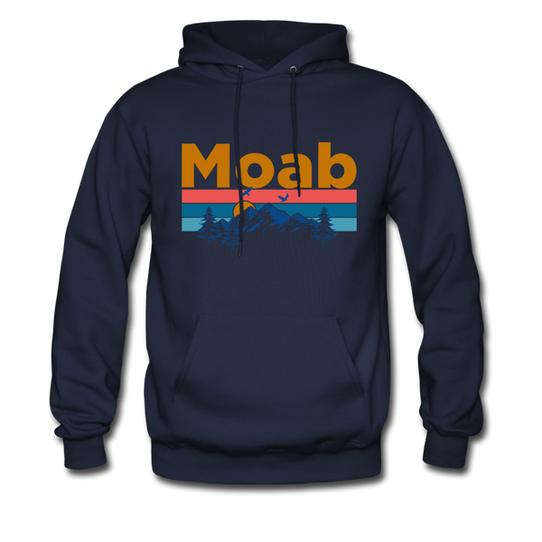 Moab, Utah Hoodie - Retro Mountain & Birds Moab Hooded Sweatshirt - navy