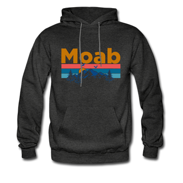 Moab, Utah Hoodie - Retro Mountain & Birds Moab Hooded Sweatshirt - charcoal gray