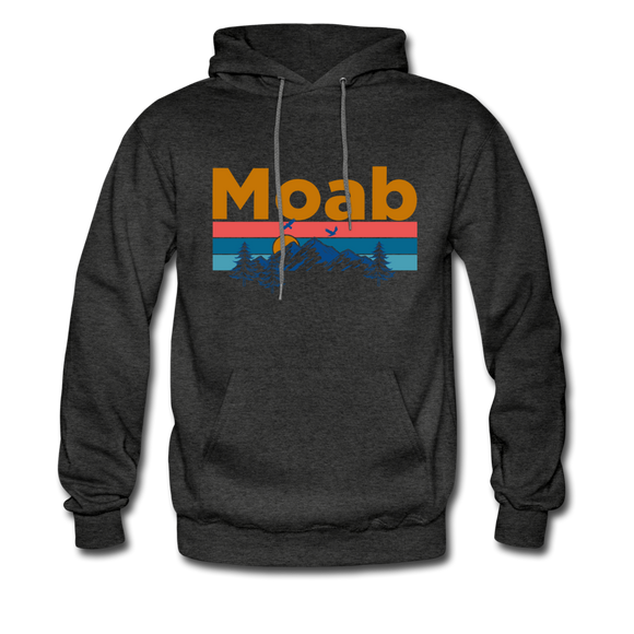 Moab, Utah Hoodie - Retro Mountain & Birds Moab Hooded Sweatshirt - charcoal gray