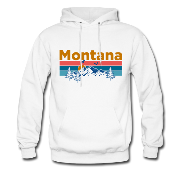 Montana Hoodie - Retro Mountain & Birds Montana Hooded Sweatshirt - white