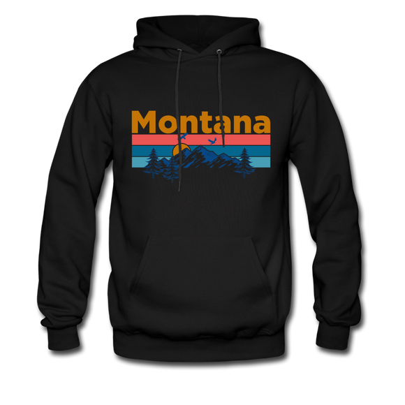 Montana Hoodie - Retro Mountain & Birds Montana Hooded Sweatshirt - black