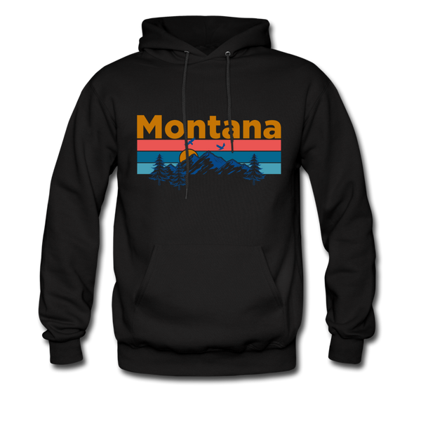Montana Hoodie - Retro Mountain & Birds Montana Hooded Sweatshirt - black