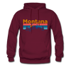Montana Hoodie - Retro Mountain & Birds Montana Hooded Sweatshirt - burgundy