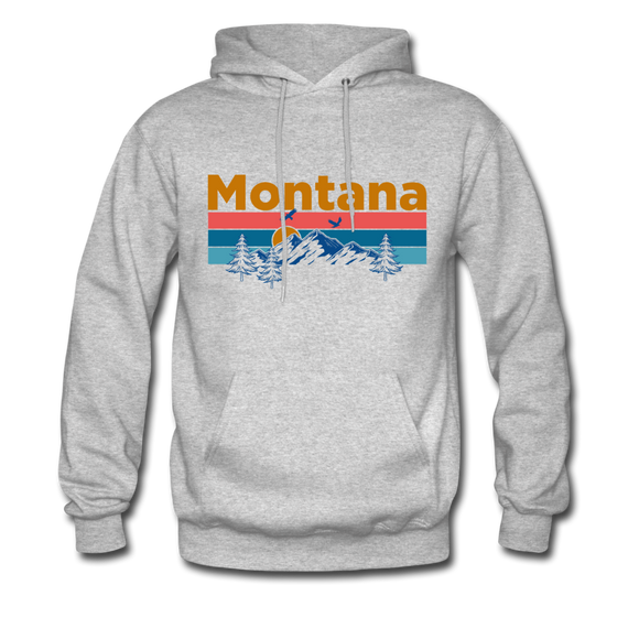 Montana Hoodie - Retro Mountain & Birds Montana Hooded Sweatshirt - heather gray