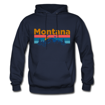 Montana Hoodie - Retro Mountain & Birds Montana Hooded Sweatshirt - navy