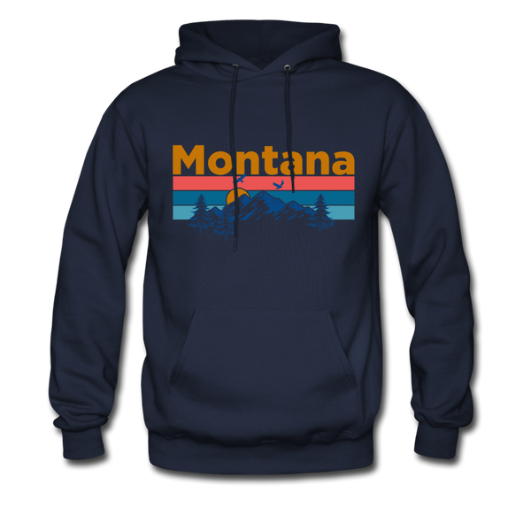 Montana Hoodie - Retro Mountain & Birds Montana Hooded Sweatshirt - navy