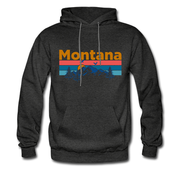 Montana Hoodie - Retro Mountain & Birds Montana Hooded Sweatshirt - charcoal gray