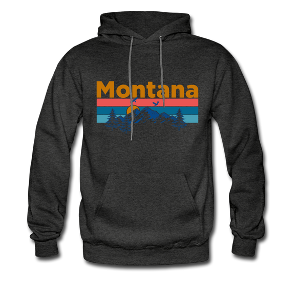 Montana Hoodie - Retro Mountain & Birds Montana Hooded Sweatshirt - charcoal gray