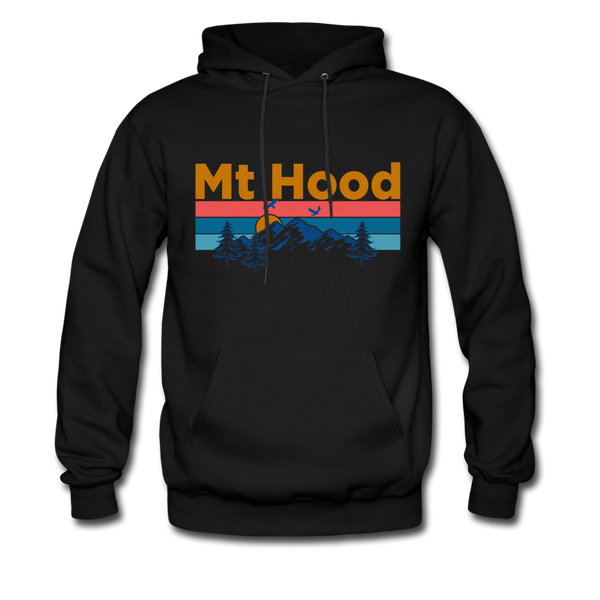 Mt Hood, Oregon Hoodie - Retro Mountain & Birds Mt Hood Hooded Sweatshirt - black