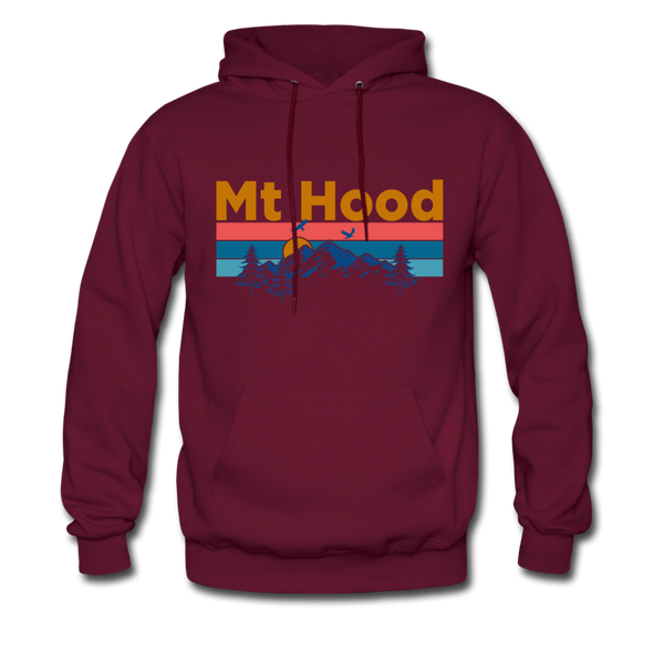 Mt Hood, Oregon Hoodie - Retro Mountain & Birds Mt Hood Hooded Sweatshirt - burgundy