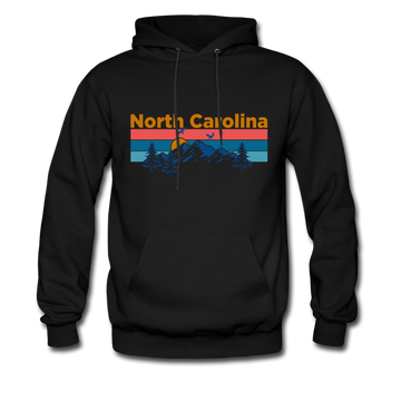 North Carolina Hoodie - Retro Mountain & Birds North Carolina Hooded Sweatshirt - black