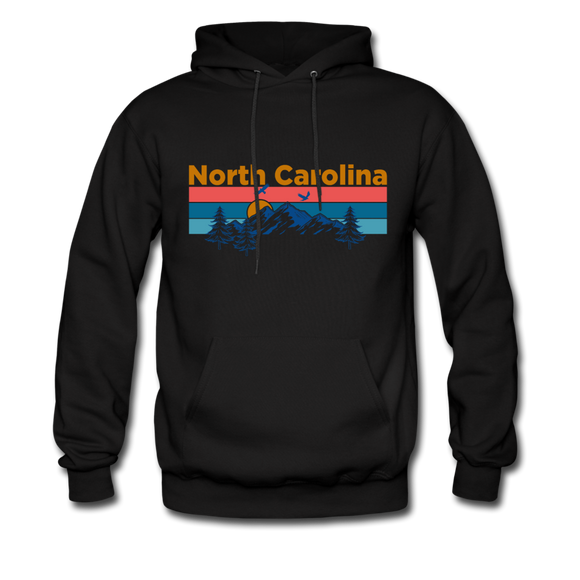 North Carolina Hoodie - Retro Mountain & Birds North Carolina Hooded Sweatshirt - black