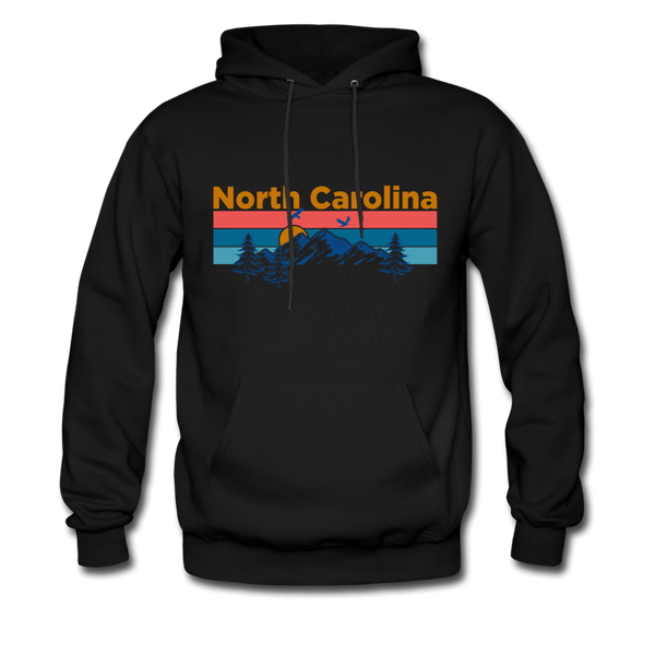 North Carolina Hoodie - Retro Mountain & Birds North Carolina Hooded Sweatshirt - black