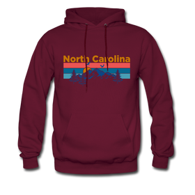 North Carolina Hoodie - Retro Mountain & Birds North Carolina Hooded Sweatshirt - burgundy
