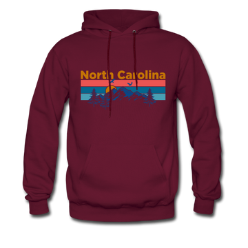 North Carolina Hoodie - Retro Mountain & Birds North Carolina Hooded Sweatshirt - burgundy