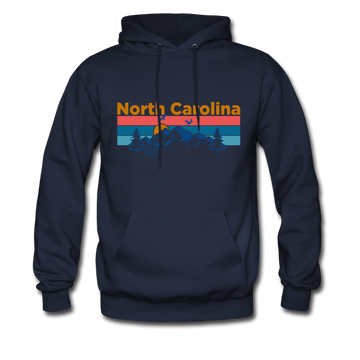 North Carolina Hoodie - Retro Mountain & Birds North Carolina Hooded Sweatshirt - navy