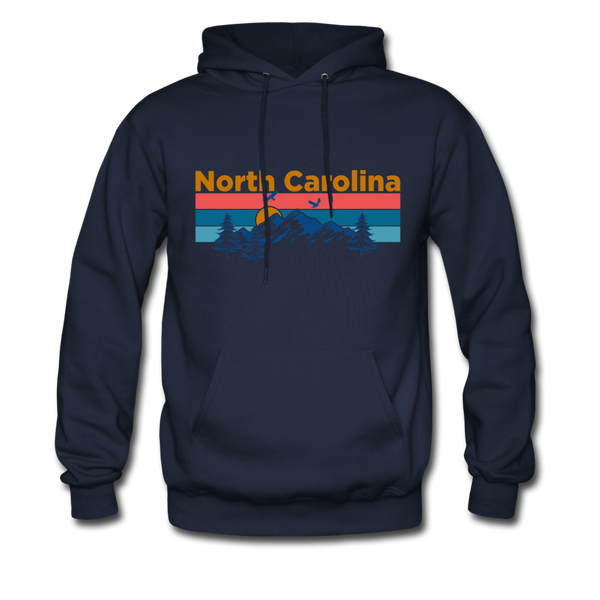 North Carolina Hoodie - Retro Mountain & Birds North Carolina Hooded Sweatshirt - navy