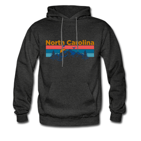 North Carolina Hoodie - Retro Mountain & Birds North Carolina Hooded Sweatshirt - charcoal gray