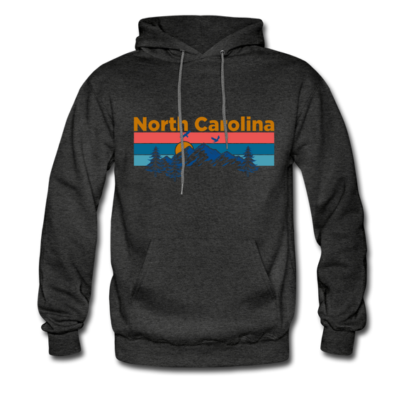 North Carolina Hoodie - Retro Mountain & Birds North Carolina Hooded Sweatshirt - charcoal gray