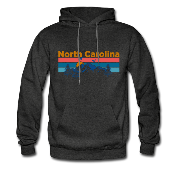 North Carolina Hoodie - Retro Mountain & Birds North Carolina Hooded Sweatshirt - charcoal gray