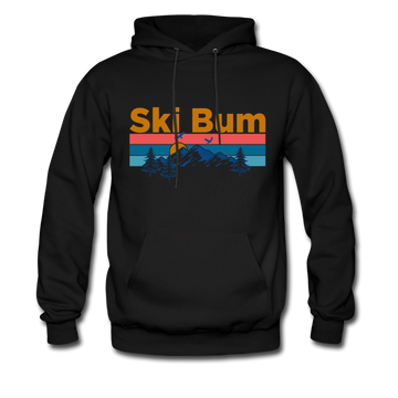 Ski Bum Hoodie - Retro Mountain & Birds Ski Bum Hooded Sweatshirt - black