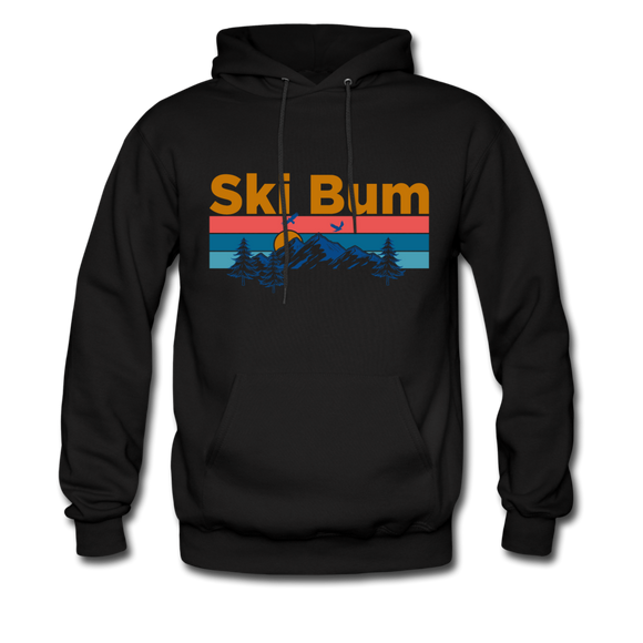 Ski Bum Hoodie - Retro Mountain & Birds Ski Bum Hooded Sweatshirt - black