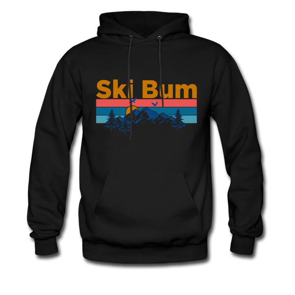 Ski Bum Hoodie - Retro Mountain & Birds Ski Bum Hooded Sweatshirt - black