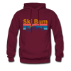 Ski Bum Hoodie - Retro Mountain & Birds Ski Bum Hooded Sweatshirt - burgundy