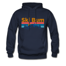 Ski Bum Hoodie - Retro Mountain & Birds Ski Bum Hooded Sweatshirt - navy