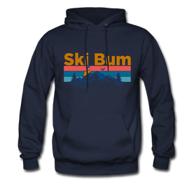 Ski Bum Hoodie - Retro Mountain & Birds Ski Bum Hooded Sweatshirt - navy
