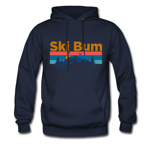 Ski Bum Hoodie - Retro Mountain & Birds Ski Bum Hooded Sweatshirt - navy