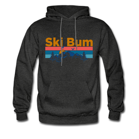 Ski Bum Hoodie - Retro Mountain & Birds Ski Bum Hooded Sweatshirt - charcoal gray