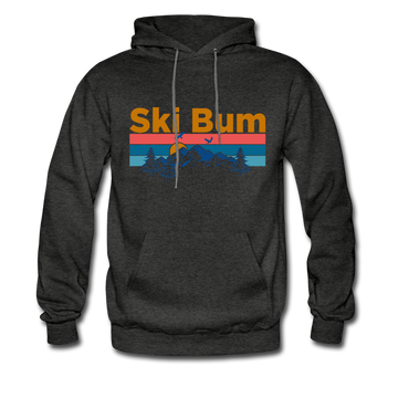 Ski Bum Hoodie - Retro Mountain & Birds Ski Bum Hooded Sweatshirt - charcoal gray