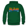 Ski Bum Hoodie - Retro Mountain & Birds Ski Bum Hooded Sweatshirt - forest green