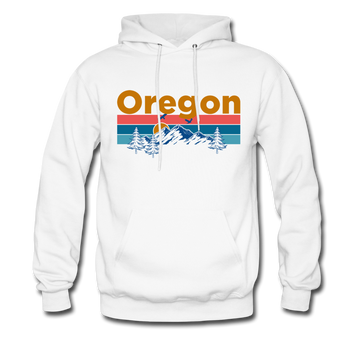 Oregon Hoodie - Retro Mountain & Birds Oregon Hooded Sweatshirt - white