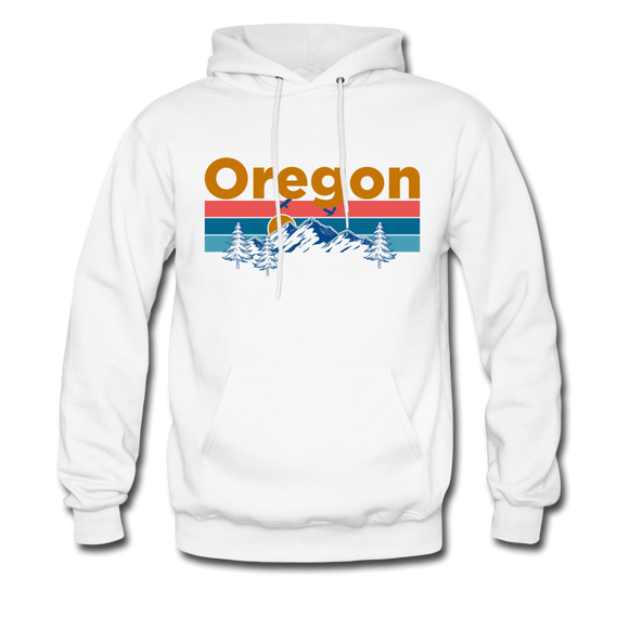 Oregon Hoodie - Retro Mountain & Birds Oregon Hooded Sweatshirt - white