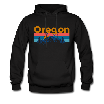 Oregon Hoodie - Retro Mountain & Birds Oregon Hooded Sweatshirt - black