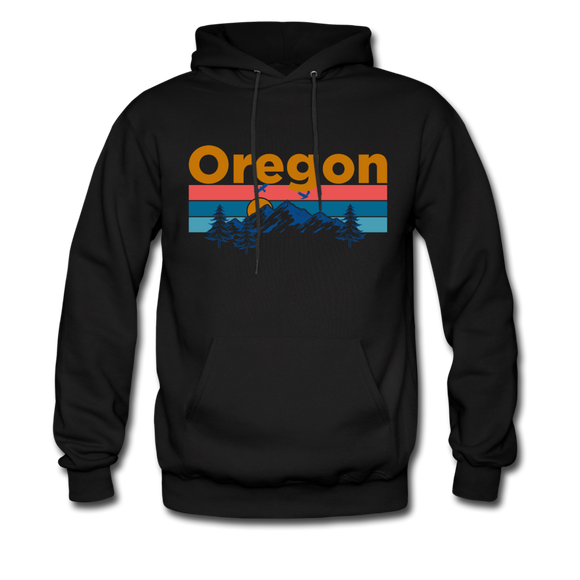 Oregon Hoodie - Retro Mountain & Birds Oregon Hooded Sweatshirt - black