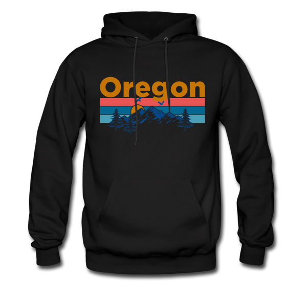 Oregon Hoodie - Retro Mountain & Birds Oregon Hooded Sweatshirt - black