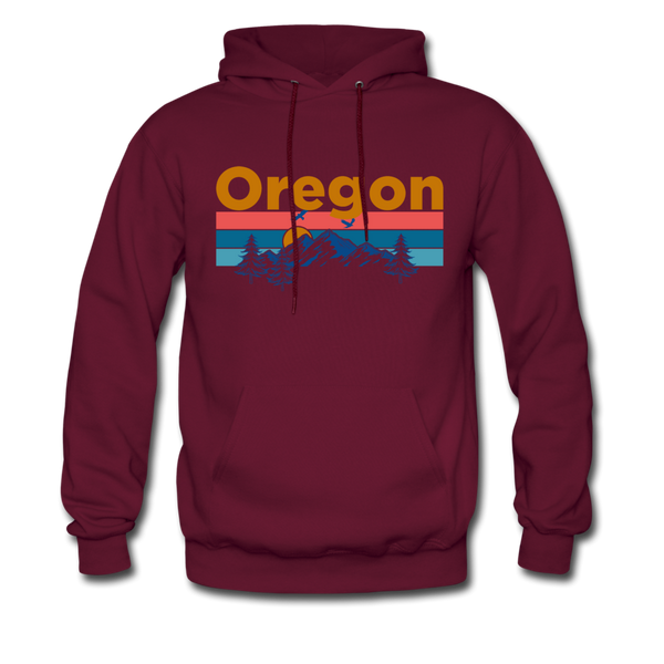 Oregon Hoodie - Retro Mountain & Birds Oregon Hooded Sweatshirt - burgundy