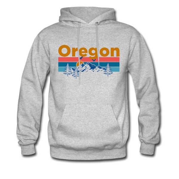 Oregon Hoodie - Retro Mountain & Birds Oregon Hooded Sweatshirt - heather gray