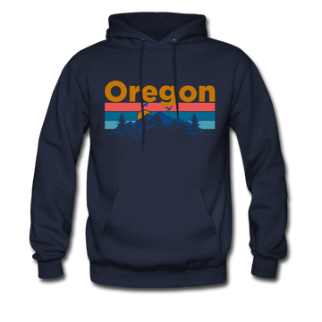 Oregon Hoodie - Retro Mountain & Birds Oregon Hooded Sweatshirt - navy