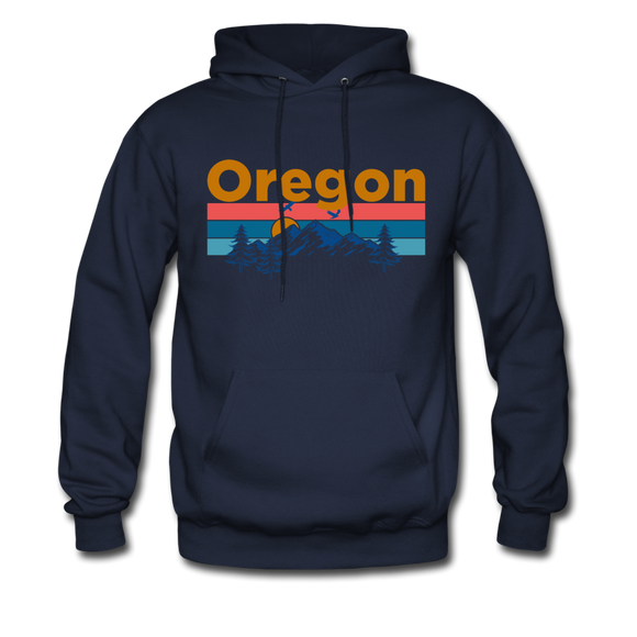Oregon Hoodie - Retro Mountain & Birds Oregon Hooded Sweatshirt - navy