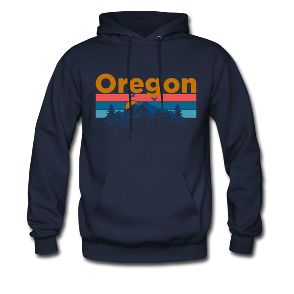 Oregon Hoodie - Retro Mountain & Birds Oregon Hooded Sweatshirt - navy