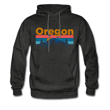 Oregon Hoodie - Retro Mountain & Birds Oregon Hooded Sweatshirt - charcoal gray