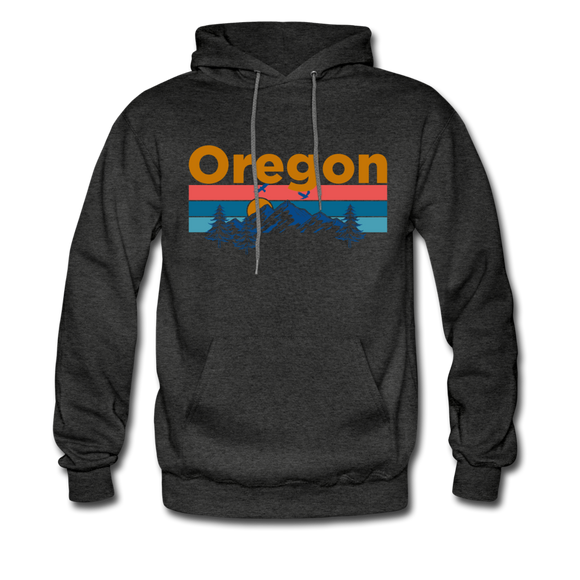 Oregon Hoodie - Retro Mountain & Birds Oregon Hooded Sweatshirt - charcoal gray